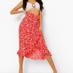 boohoo paisley print midi wrap skirt